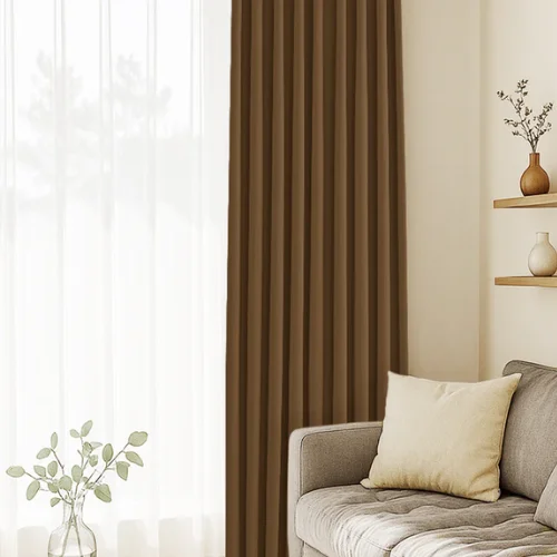 Seren Chenille Chestnut Blackout Soundproof Curtains Custom Drapes for Living Room & Bedroom
